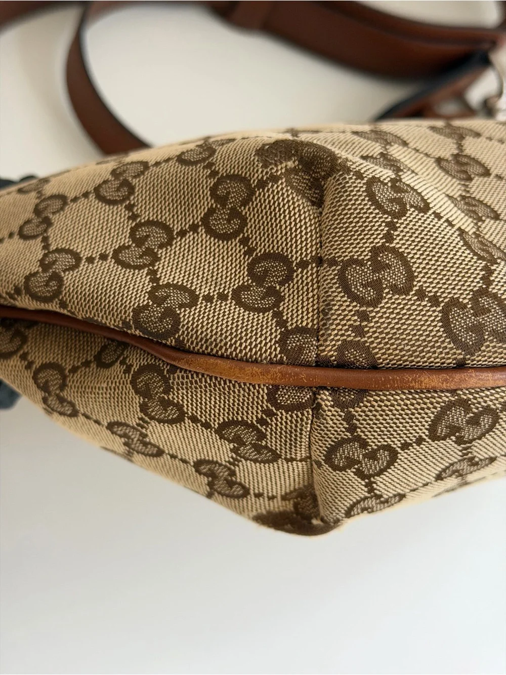 Authentic GUCCI GG Canvas Web Sherry Line Half Moon Crossbody bag